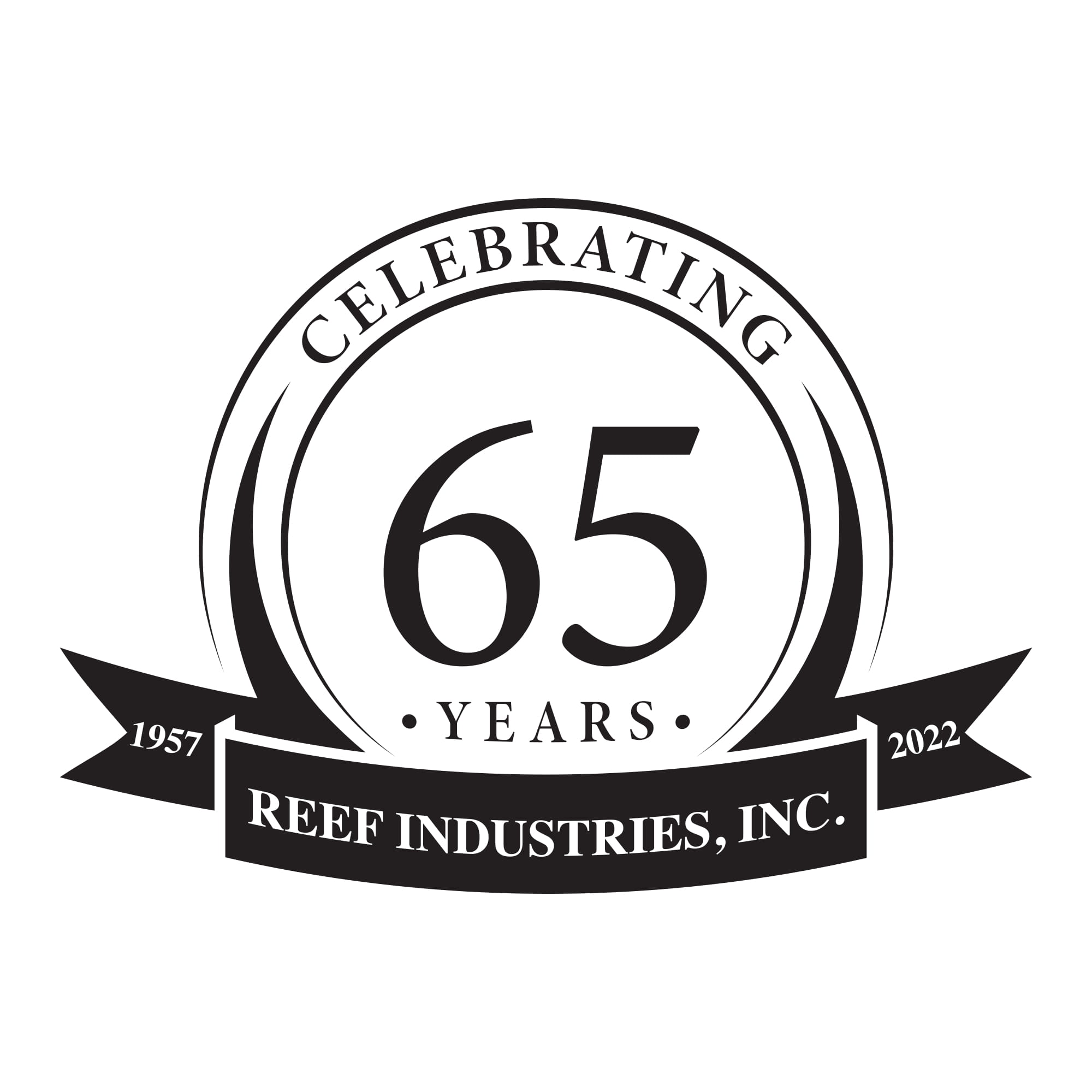 Reef Industries decal in black for 65 year anniversary 